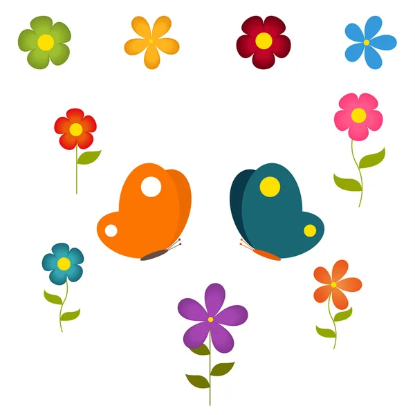 Vektor-Set von Blumen und Schmetterlingen — Stockvektor
