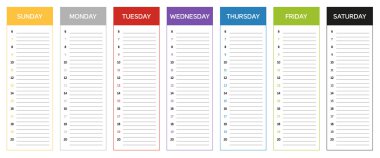 Week planning calendar in colors of the day clipart