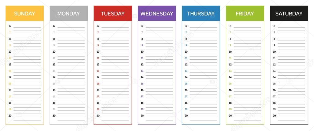 Week planning calendar in colors of the day