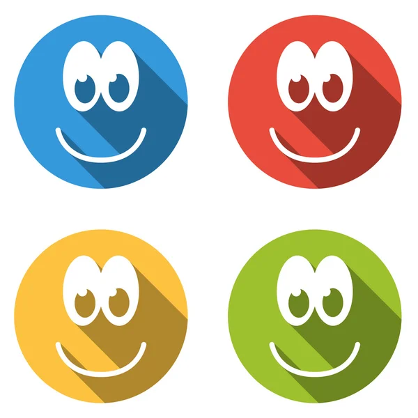 Collectie van 4 geïsoleerde plat kleurrijke pictogram emoticons met glimlach — Stockvector