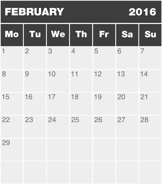 Calendario de planificación del mes - Febrero 2016 — Vector de stock