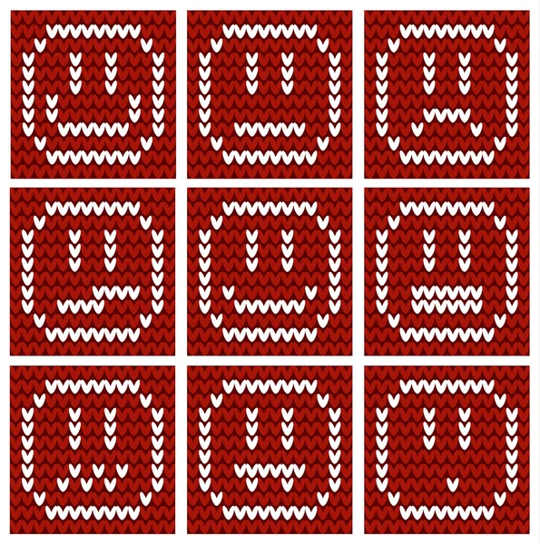 9 neobvyklé izolované pletené emotikony — Stockový vektor
