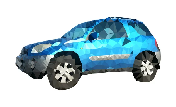 Niedrige polygonale realistische blaue Geländewagen von der Seite — Stockvektor