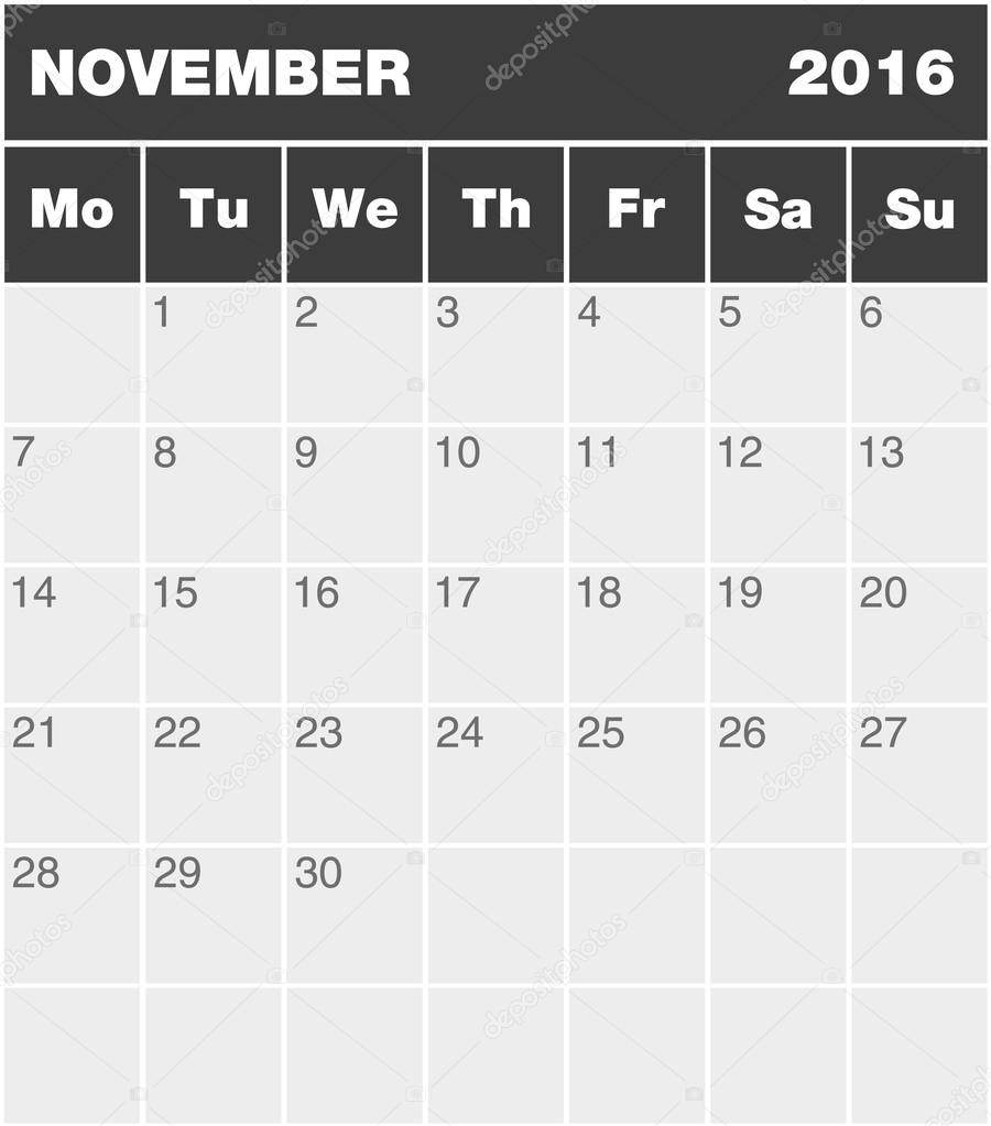Classic planning calendar - November 2016 Stock Vector by ©Ravennk 84097768