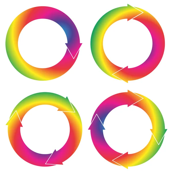 Collezione f 4 frecce circolari isolate in gradien colore arcobaleno — Vettoriale Stock