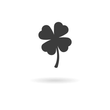 Dark grey icon of four leaf (clover) on white background with sh clipart