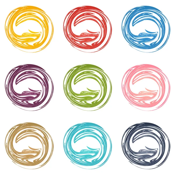 Collection de 9 éléments abstraits de vortex colorés isolés — Image vectorielle