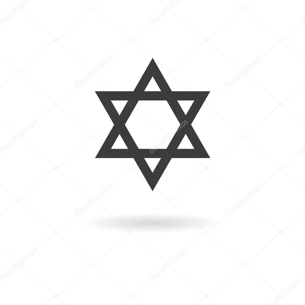 Dark grey icon for Star of David on white background with shadow