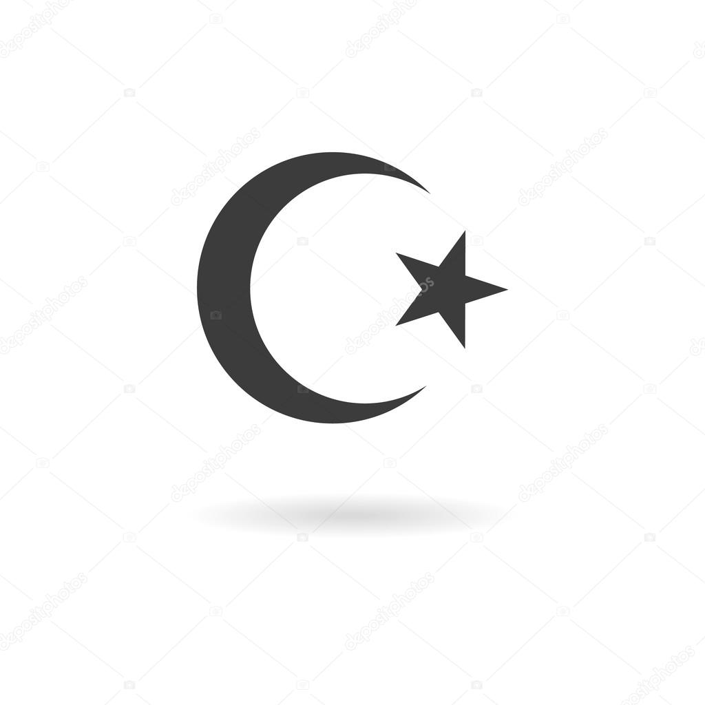 Dark grey icon for Star and Crescent on white background with sh