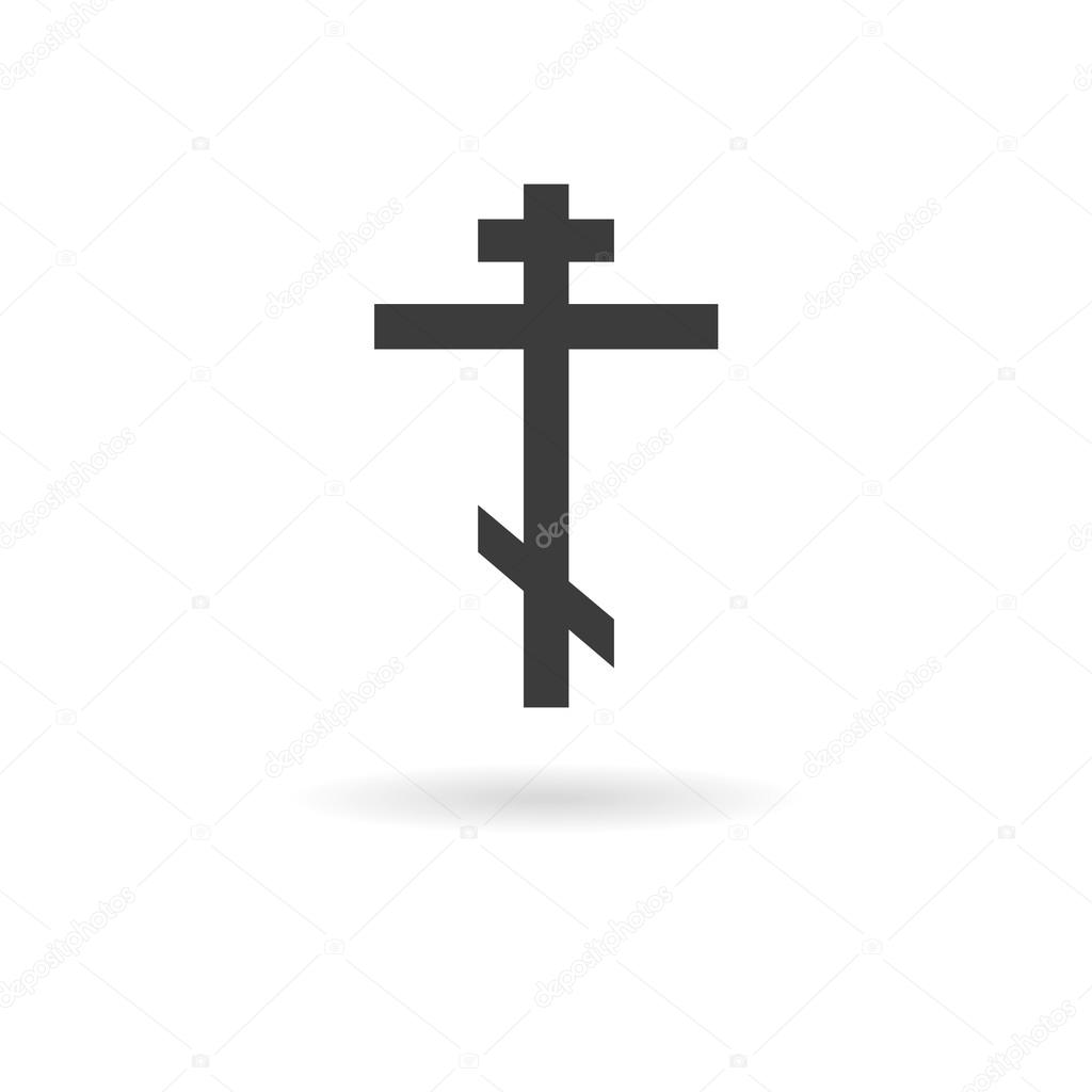 Dark grey icon for orthodox cross on white background with shado