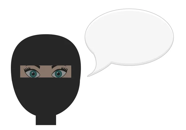 Chica en burka con burbuja del habla — Vector de stock