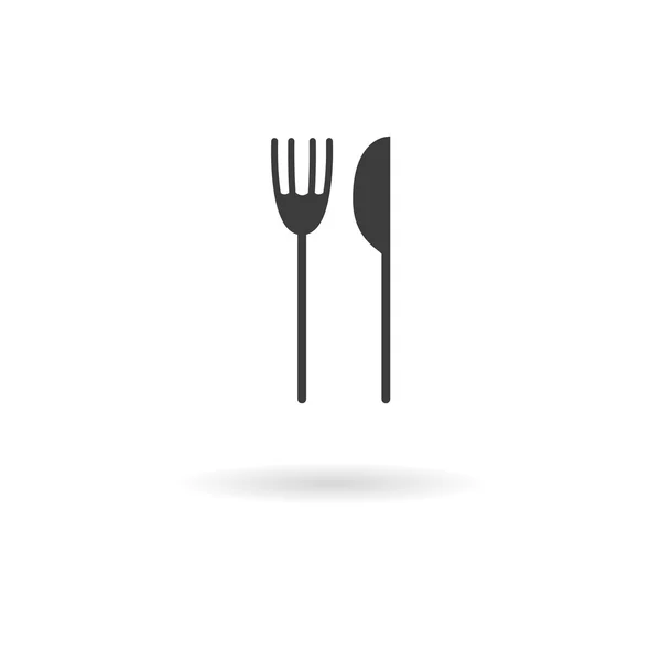 Dark grey icon for fork and knife on white background with shado — Stock Vector