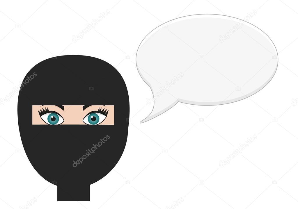Woman in niqab with speech bubble