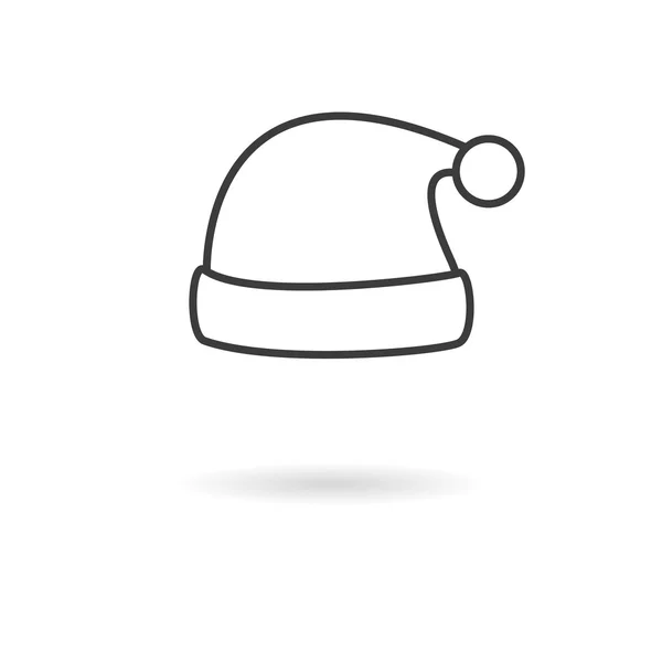 Dark grey icon of Santa 's hat on white background with shadow — стоковый вектор