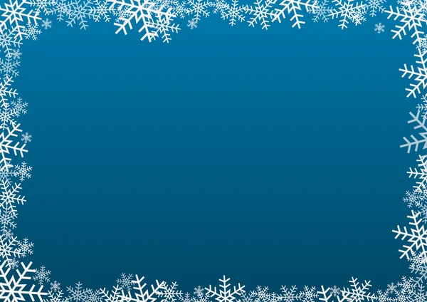 Sötét kék alapon fehér hópehely keret — Stock Vector