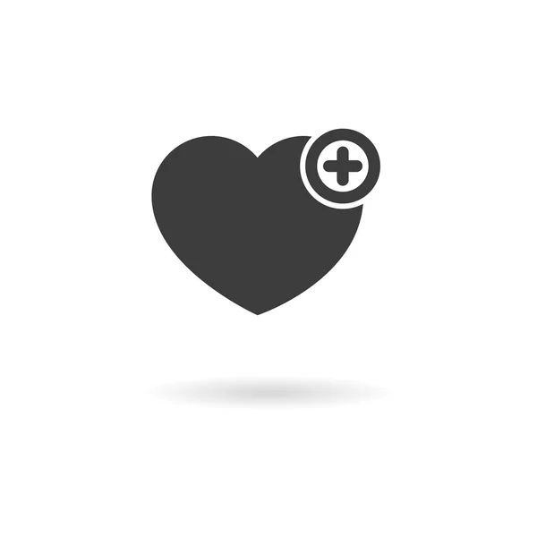 Corazón iconfor gris oscuro con signo más - añadir a favoritos — Archivo Imágenes Vectoriales