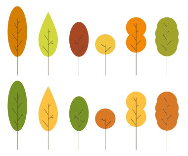 12 (2 adet 6 benzersiz) kümesi minimalist ağaç izole