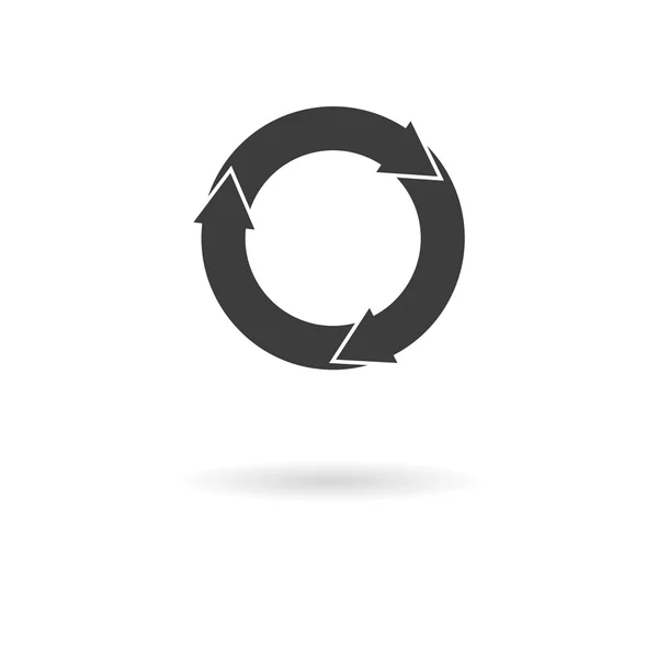 Donker grijs pictogram met 3 witte circulaire pijlen op witte achtergrond — Stockvector