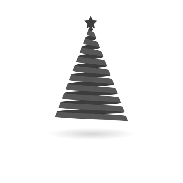 Dark grey icon for Christmas tree made of ribbon on white backgr — Stock Vector