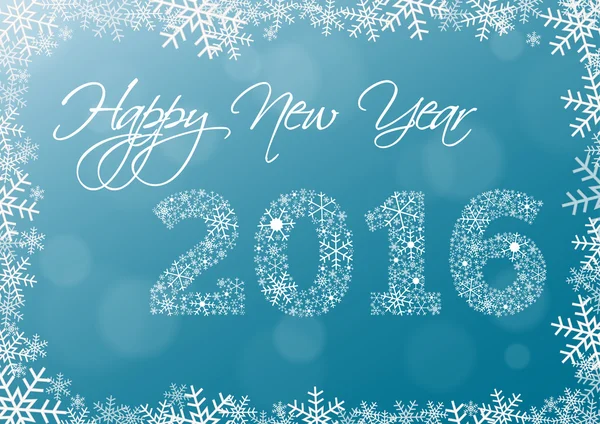 Feliz año nuevo 2016 tarjeta con marco de copo de nieve y el año 2016 hecho — Archivo Imágenes Vectoriales