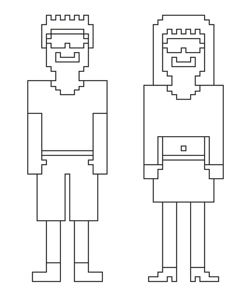 Livre à colorier - 2 humains isolés 8bit (pixel) - hommes et femmes — Image vectorielle