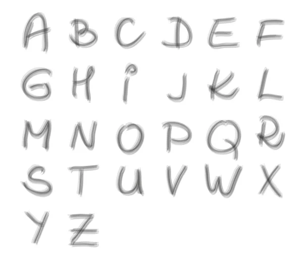 Alfabeto maiuscolo scritto a mano - realizzato con pennello trasparente — Vettoriale Stock