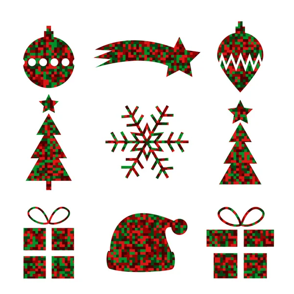 Set of 9 Christmas icons with pixel fill — Stock Vector