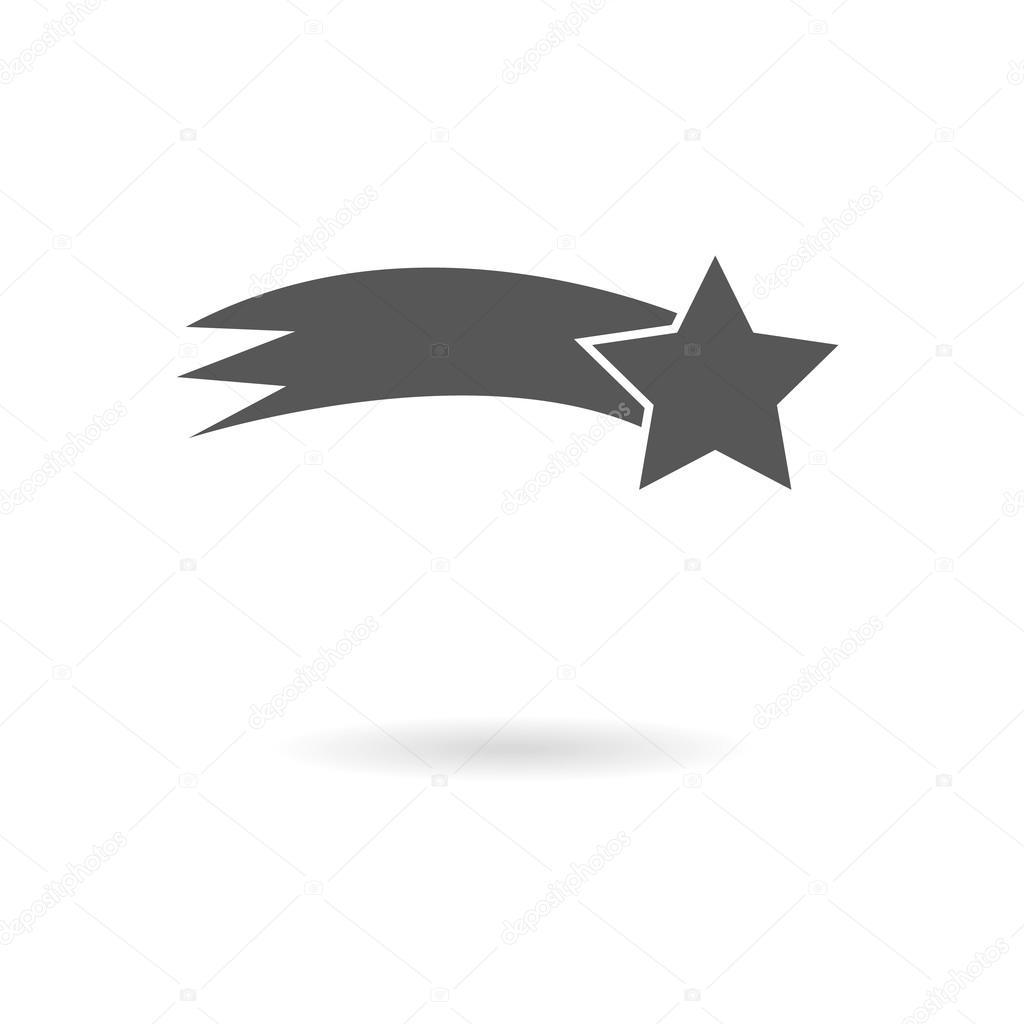 Dark grey icon comet (shooting star) on white background with sh