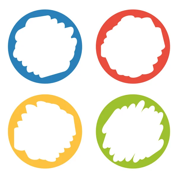 Ensemble de 4 badges colorés avec centre effacé à la main — Image vectorielle