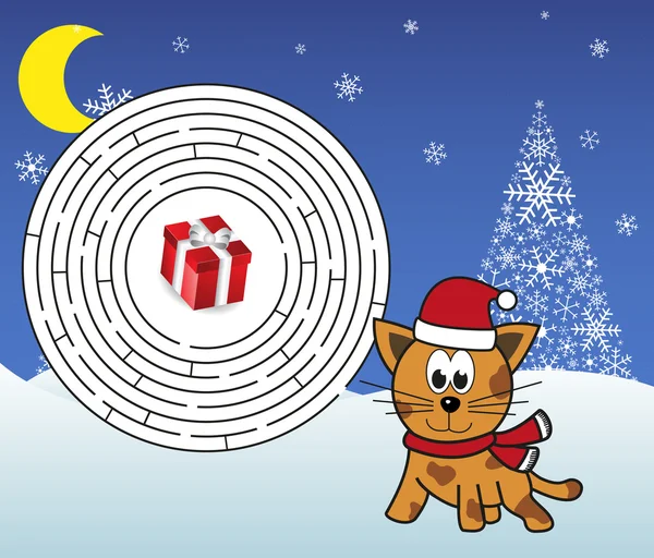 Christmas maze - help cat (tiger) get to the present — Stock Vector