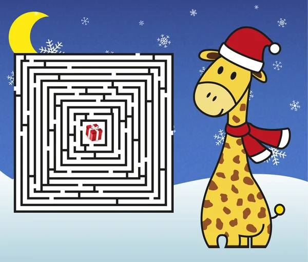 Christmas maze - help giraffe get to the present! — Stock Vector