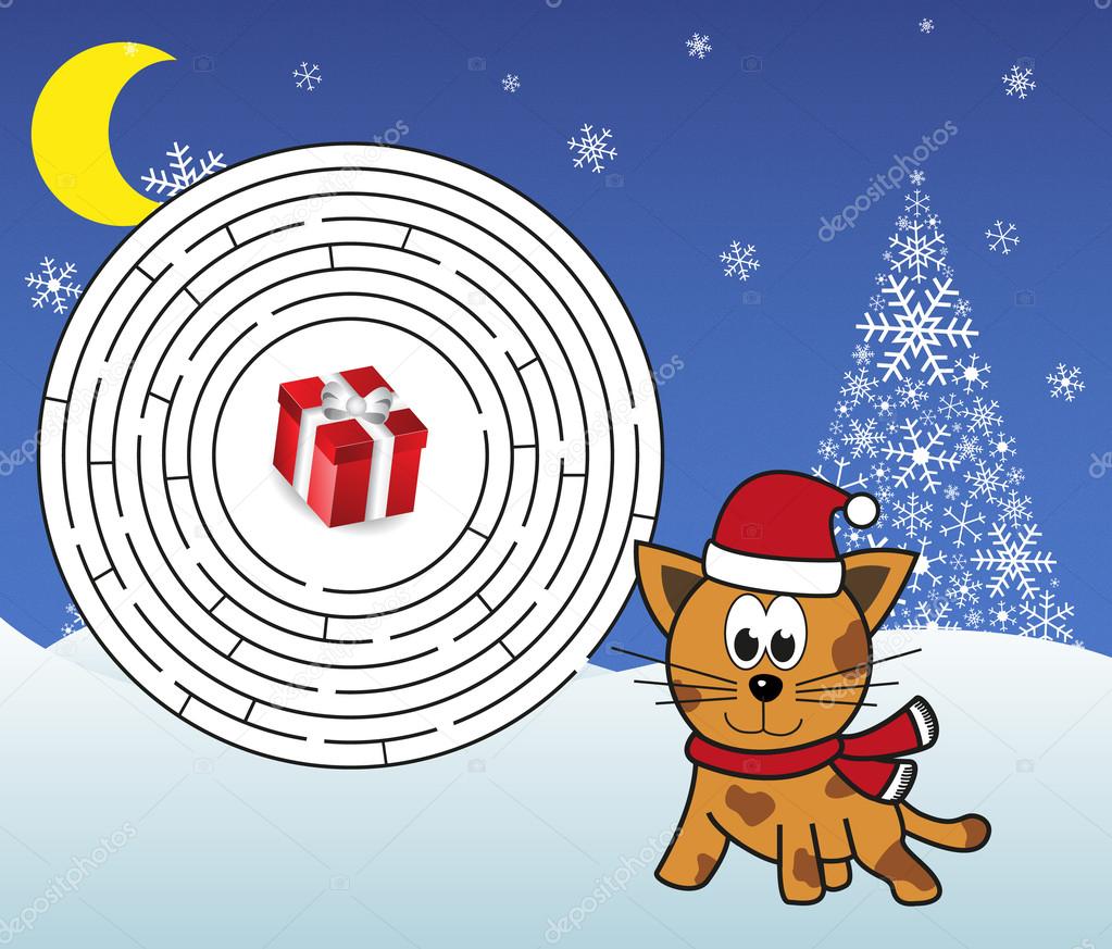 Christmas maze - help cat (tiger) get to the present