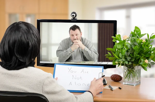 Online psychotherapy for depressed man — Stock Photo, Image