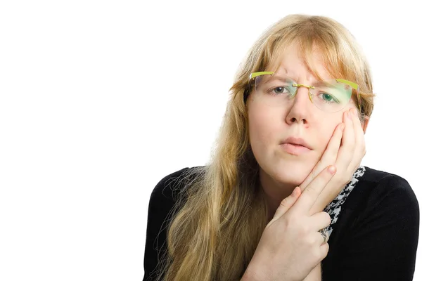 Oval faced girl having toothache — Stock Photo, Image