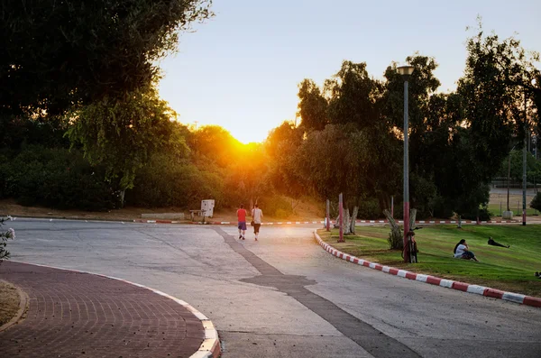 Kille par promenader vid solnedgången — Stockfoto