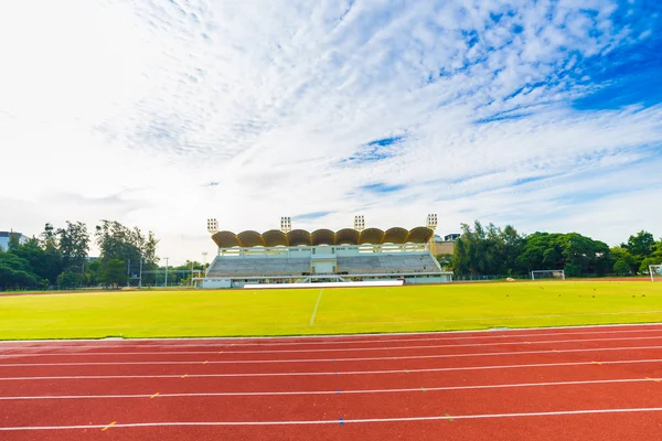 Pista Atletismo Con Campo Fútbol Fondo Deportivo —  Fotos de Stock