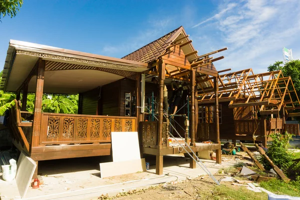 Building Thai Style Teak Wood House Traditional Teak House — Stock Photo, Image