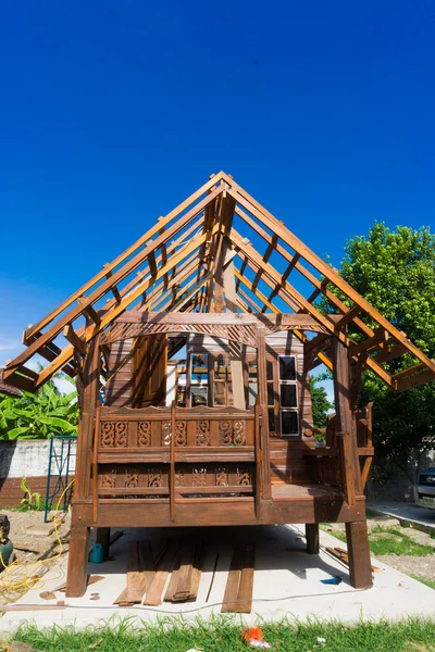 Building Thai style teak wood house, traditional teak house