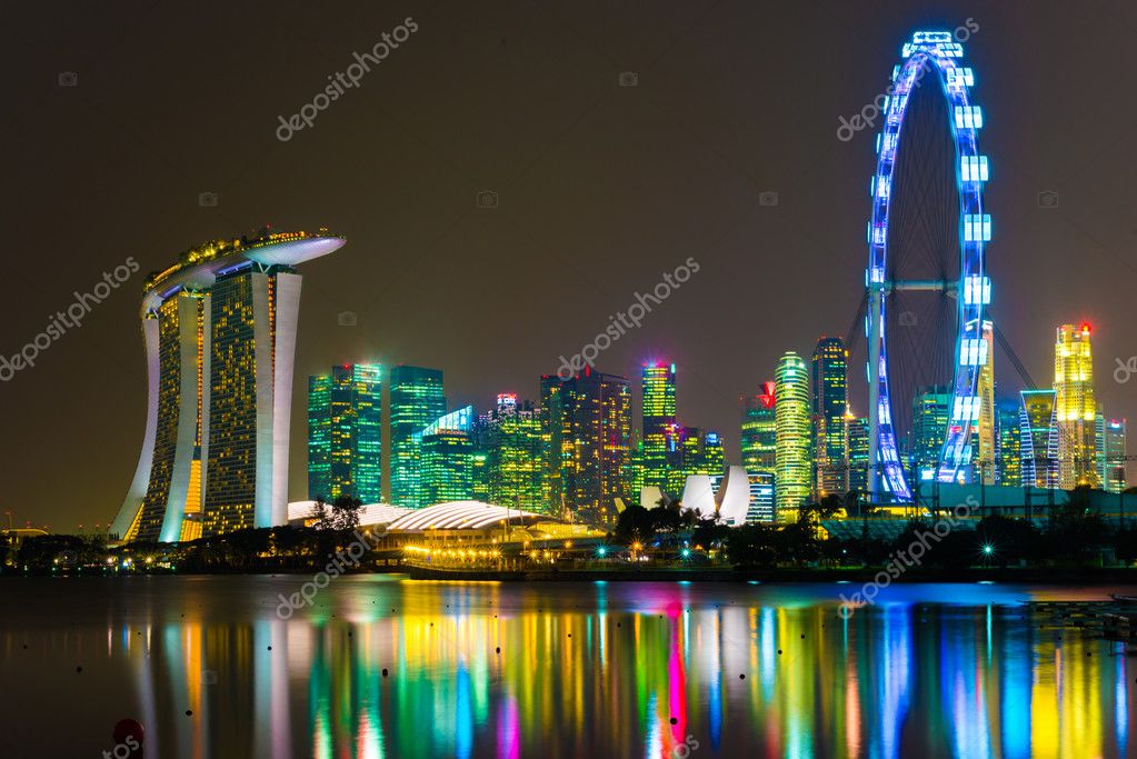 Фотообои Singapore city skyline at night, Sity scape