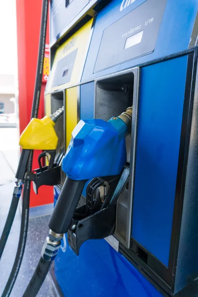 Colorful Fuel Oil Gasoline Dispenser Petrol Filling Station Close — Stock Photo, Image