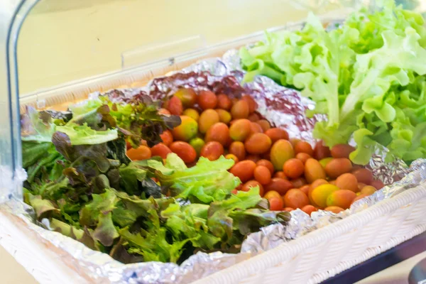 Salad Bar Breakfast Meal Fresh Vegetables Sliced Tomato Carrot Celery — Stock Photo, Image