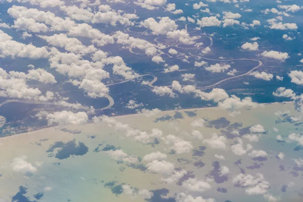 Cielo Azul Fondo Con Diminutas Nubes Vista Desde Arriba Avión —  Fotos de Stock