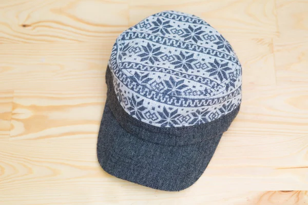 Textile Cap Onwooden Background Hipster Wear — Stock Photo, Image