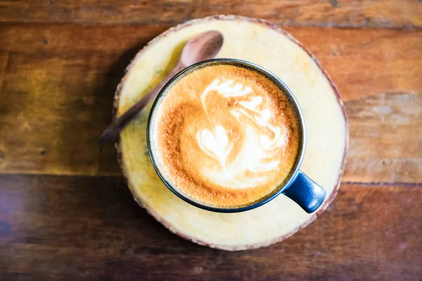 Latte Kaffeetasse Auf Holztisch Kaffee Auf Holztisch — Stockfoto