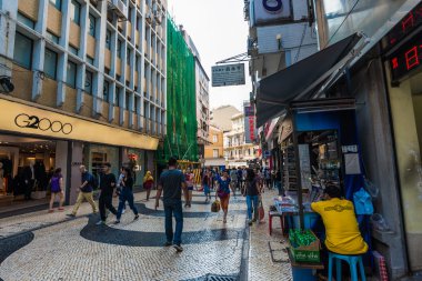 MACAU, MACAU - 22 Ekim 2015 - Senado Meydanı zenci manzaralı. Bu meydan Macau 'daki en büyük meydandır. Macau eski bir Portekiz kolonisidir..