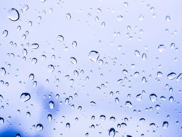 Close Water Drops Blue Background Rainy — Stock Photo, Image