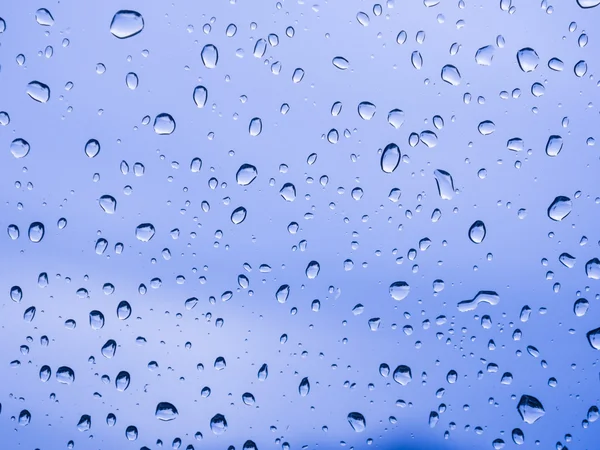 Close Water Drops Blue Background Rainy — Stock Photo, Image