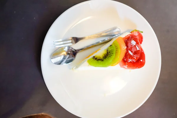 Taart Kaas Meng Vruchten Witte Schotel Cake Met Vruchten — Stockfoto