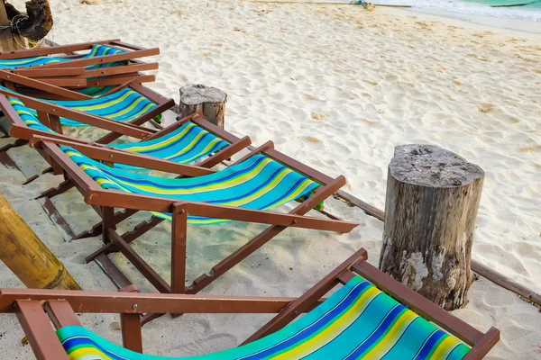 The beach chairs on background of sea in Lipe Thailand