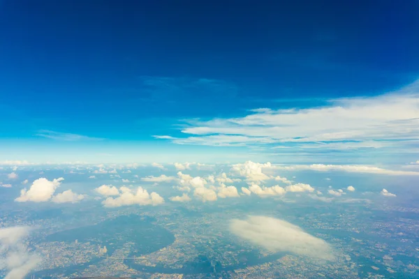 Sky with clouds view from airplane can see mainland of Bangkok — Stock Photo, Image